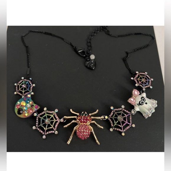 NWT 👻💖🖤 Betsey Johnson Spider Ghost Cat 🕸 🐈‍⬛ Necklace Halloween - Picture 10 of 11
